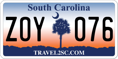 SC license plate ZOY076