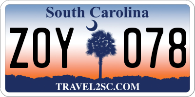 SC license plate ZOY078