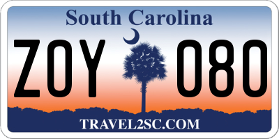 SC license plate ZOY080