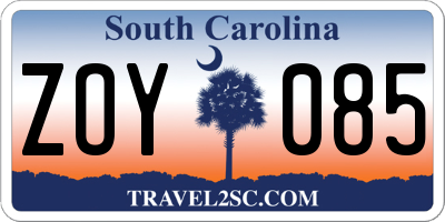 SC license plate ZOY085