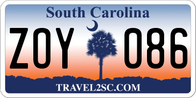 SC license plate ZOY086