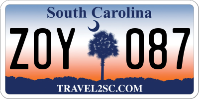SC license plate ZOY087