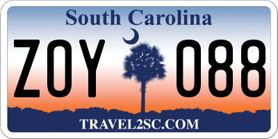 SC license plate ZOY088