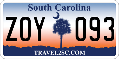 SC license plate ZOY093
