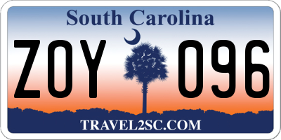 SC license plate ZOY096