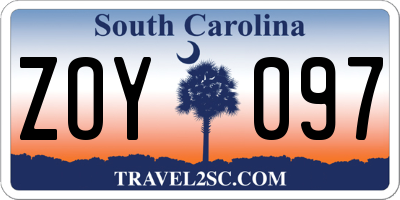 SC license plate ZOY097