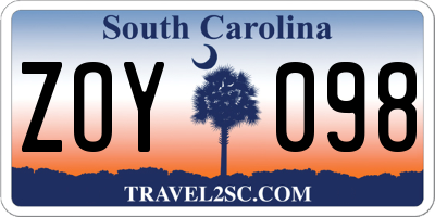 SC license plate ZOY098