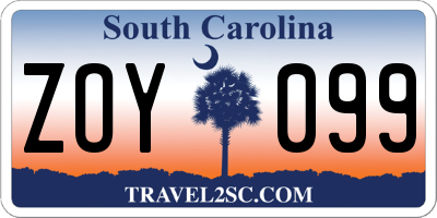 SC license plate ZOY099