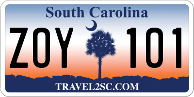 SC license plate ZOY101