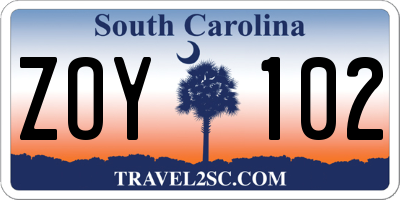 SC license plate ZOY102