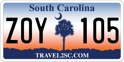 SC license plate ZOY105
