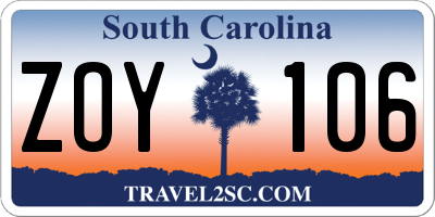 SC license plate ZOY106