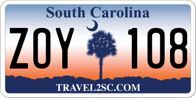 SC license plate ZOY108