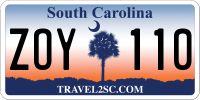 SC license plate ZOY110