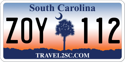 SC license plate ZOY112