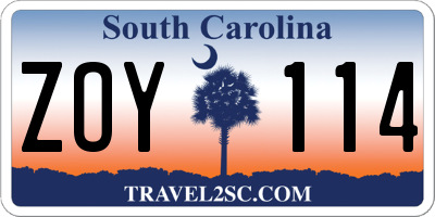 SC license plate ZOY114