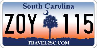 SC license plate ZOY115