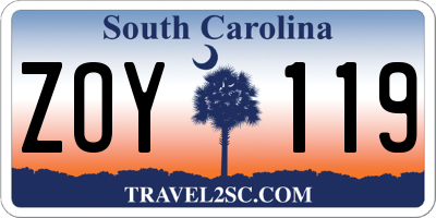SC license plate ZOY119