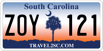 SC license plate ZOY121
