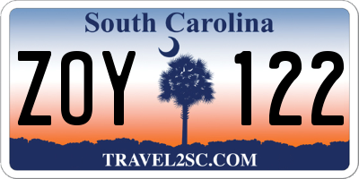 SC license plate ZOY122