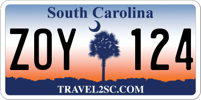 SC license plate ZOY124