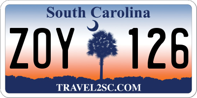 SC license plate ZOY126