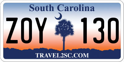 SC license plate ZOY130
