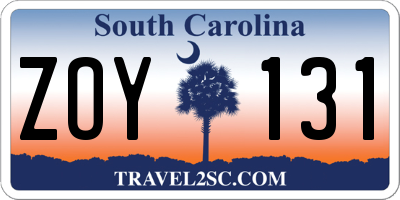 SC license plate ZOY131