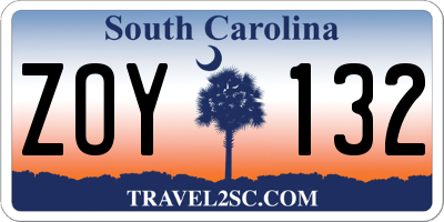 SC license plate ZOY132
