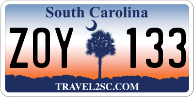 SC license plate ZOY133