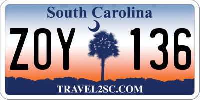 SC license plate ZOY136