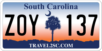 SC license plate ZOY137