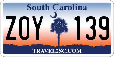 SC license plate ZOY139