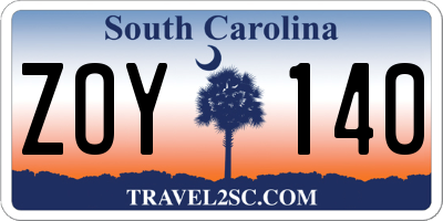 SC license plate ZOY140
