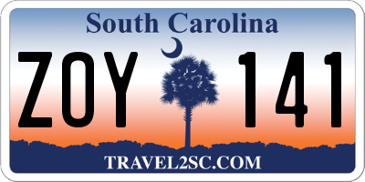SC license plate ZOY141