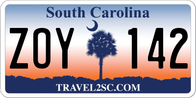SC license plate ZOY142