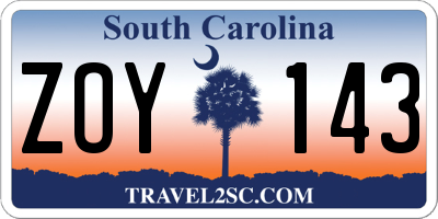 SC license plate ZOY143