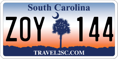 SC license plate ZOY144