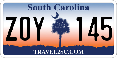 SC license plate ZOY145