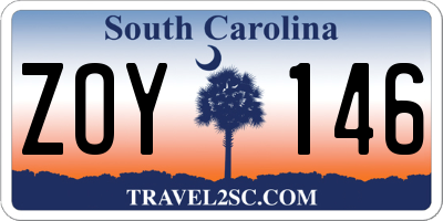 SC license plate ZOY146