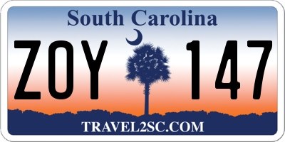 SC license plate ZOY147