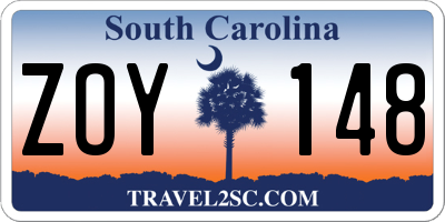 SC license plate ZOY148