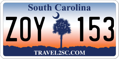 SC license plate ZOY153
