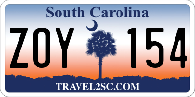 SC license plate ZOY154