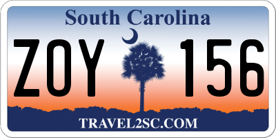 SC license plate ZOY156