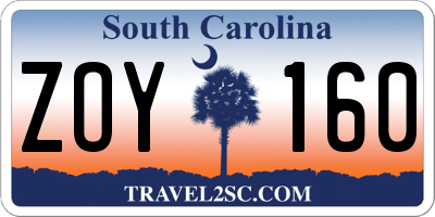 SC license plate ZOY160