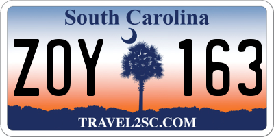 SC license plate ZOY163