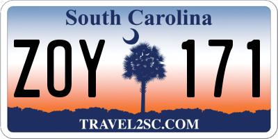 SC license plate ZOY171