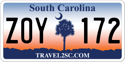 SC license plate ZOY172