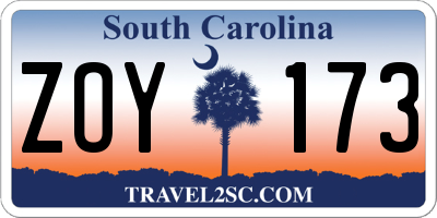 SC license plate ZOY173